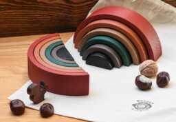 Fall Rainbow Stacking Toy - 6 Pieces Wooden Earth-Toned Autumn Nursery Decor - thumbnail 1
