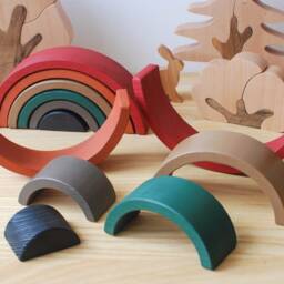 Fall Rainbow Stacking Toy - 6 Pieces Wooden Earth-Toned Autumn Nursery Decor - thumbnail 2
