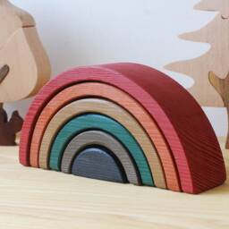 Fall Rainbow Stacking Toy - 6 Pieces Wooden Earth-Toned Autumn Nursery Decor - thumbnail 3