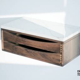 Floating Nightstand With Drawer Handmade in Solid Walnut & Carrara Marble, Suspended End Table, Wooden Bedside Table - thumbnail 2