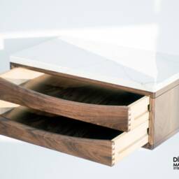 Floating Nightstand With Drawer Handmade in Solid Walnut & Carrara Marble, Suspended End Table, Wooden Bedside Table - thumbnail 3