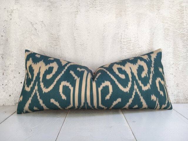 Silk Ikat Lumbar Pillow Cover - 10x24, Handwoven Decorative Cushion - image 1