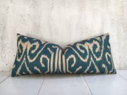 Silk Ikat Lumbar Pillow Cover - 10x24, Handwoven Decorative Cushion