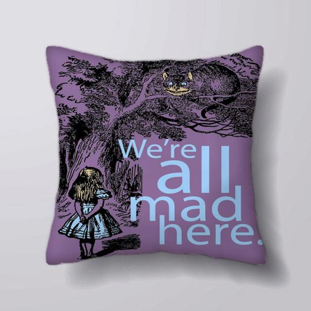 Alice in Wonderland Cheshire Cat We're All Mad Here Vintage- Customizeable Personlized - Cushion Cover Case Or Stuffed With Insert - image 1