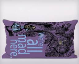 Alice in Wonderland Cheshire Cat We're All Mad Here Vintage- Customizeable Personlized - Cushion Cover Case Or Stuffed With Insert - thumbnail 2