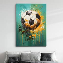 Football Sports Soccer Ball Oil Painting Splatter Style Wall Art Framed Canvas Poster Print Home/Office Room Decor Teenager Athlete Gifts - thumbnail 1