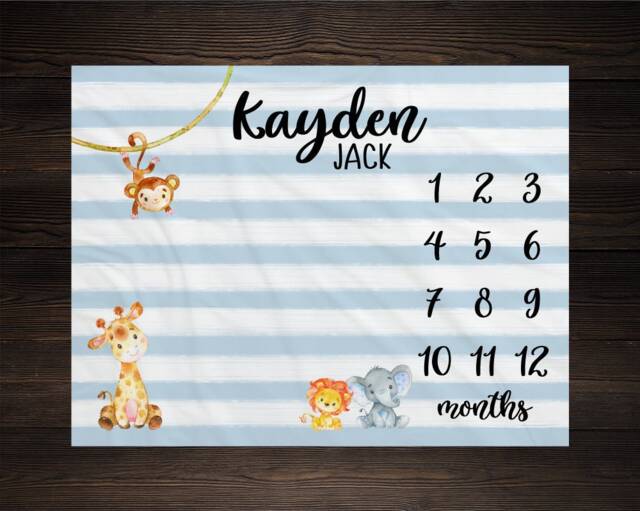 Safari Baby Milestone Blanket Month Growth Tracker Fleece Shower Jungle Newborn Gift Animals - image 1
