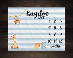 Safari Baby Milestone Blanket Month Growth Tracker Fleece Shower Jungle Newborn Gift Animals - thumbnail 1
