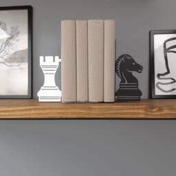 Chess Knight Bookends - Metal Horse Book Stoppe Library Black & White Bookshelf Decor - thumbnail 3