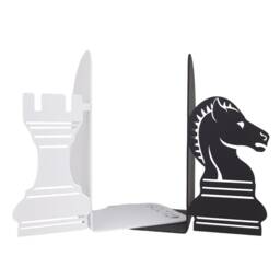 Chess Knight Bookends - Metal Horse Book Stoppe Library Black & White Bookshelf Decor - thumbnail 2