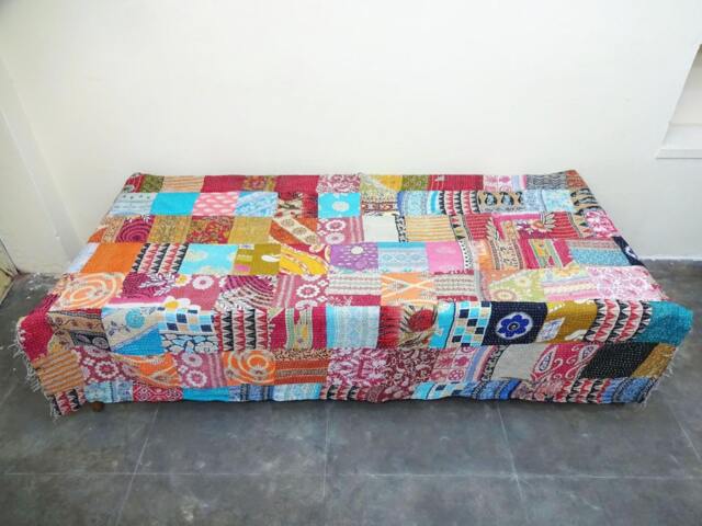 Handmade Kantha Quilt Indian Cotton Twin Bedspread - image 1