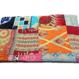 Handmade Kantha Quilt Indian Cotton Twin Bedspread - thumbnail 2