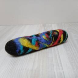Wool Baby Rattle Stick Cocoon Long Multicolor Felted Striped Green Blue Pink Yellow Purple White Orange Cat Dog Pet Toddler Toy Game Play - thumbnail 4