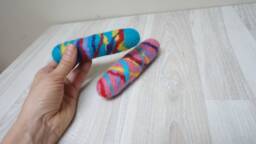 Wool Baby Rattle Stick Cocoon Long Multicolor Felted Striped Green Blue Pink Yellow Purple White Orange Cat Dog Pet Toddler Toy Game Play - thumbnail 1