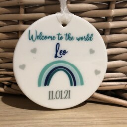 New Baby Gift, Welcome To The World Personalised Bay Details Ornament Parent Gift Baby Keepsake Boy Decoration Blue - thumbnail 2