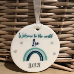 New Baby Gift, Welcome To The World Personalised Bay Details Ornament Parent Gift Baby Keepsake Boy Decoration Blue - thumbnail 3