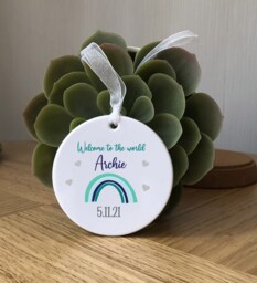 New Baby Gift, Welcome To The World Personalised Bay Details Ornament Parent Gift Baby Keepsake Boy Decoration Blue - thumbnail 1