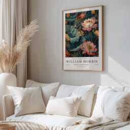 William Morris Print, Art, Exhibition Poster, Teal Wall Water Lily, Cloakroom Large Botanical Art - thumbnail 2