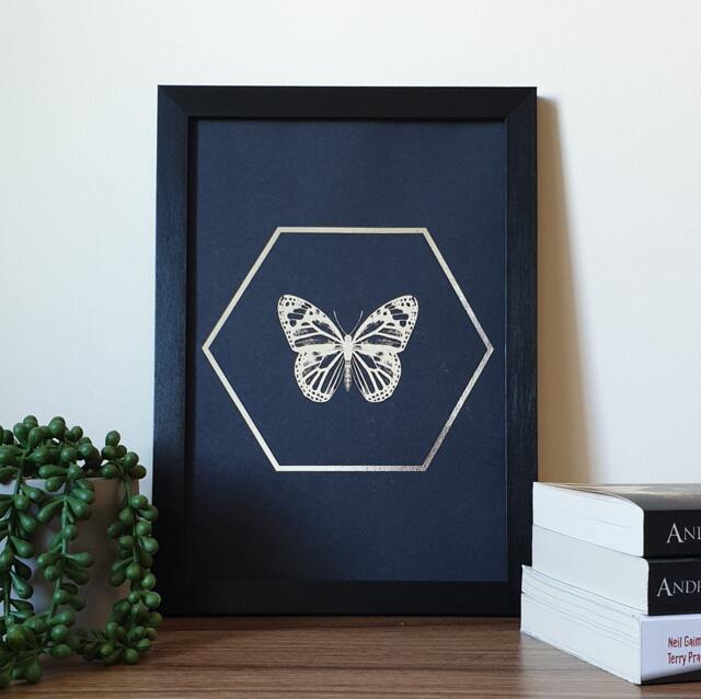 A4 Metallic Foil Butterfly Wall Art, Boho Print in Copper, Gold, Silver Or Rose Gold - image 1
