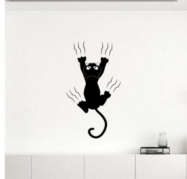 Funny Cat Wall Decal Vinyl Sticker Pet Scratch Home Interior Removable Bedroom Decor - 1Anim - image 1