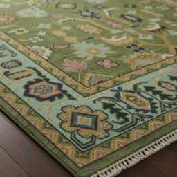 Handmade Olive Green Wool Rug, Made To Order Bedroom Woven Carpet - thumbnail 4