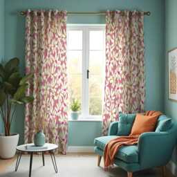 Floral Botanical Curtains in Pink & Cream Tones, Custom Made Window Drapes, Leaf Print Panels For Living Room Or Bedroom - thumbnail 2