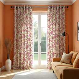 Floral Botanical Curtains in Pink & Cream Tones, Custom Made Window Drapes, Leaf Print Panels For Living Room Or Bedroom - thumbnail 1