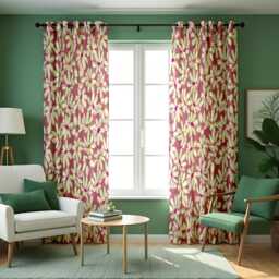 Floral Botanical Curtains in Pink & Cream Tones, Custom Made Window Drapes, Leaf Print Panels For Living Room Or Bedroom - thumbnail 4