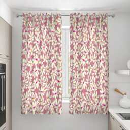 Floral Botanical Curtains in Pink & Cream Tones, Custom Made Window Drapes, Leaf Print Panels For Living Room Or Bedroom - thumbnail 3