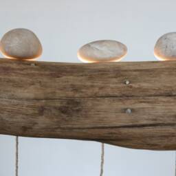 Driftwood Light With Quartz Pebble Pendants - Japandi Lighting Handmade Rustic Ceiling Lamp Wood Chandelier - thumbnail 3