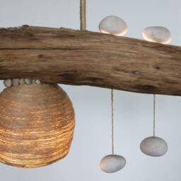 Driftwood Light With Quartz Pebble Pendants - Japandi Lighting Handmade Rustic Ceiling Lamp Wood Chandelier - thumbnail 2