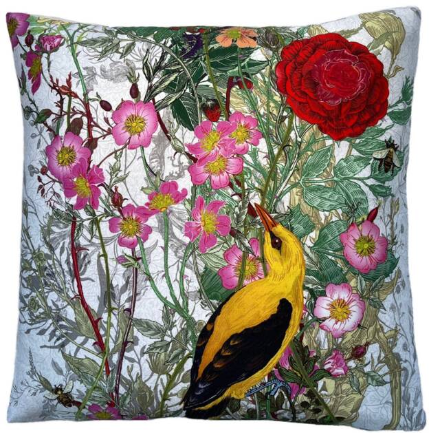 "Birds Cushion Cover Timorous Beasties Fabric Fruit Looters Printed Cotton Floral 16"" 18" - image 1
