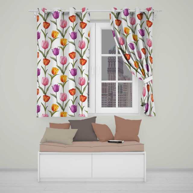 Elegant Tulip Floral Seamless Pattern Neutral Background Spring Flowers Readymade Eyelet Ring Top Thermal 100% Blackout Curtains - image 1