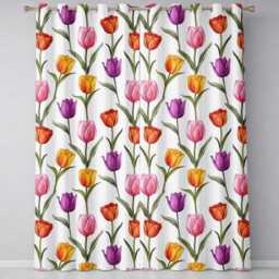 Elegant Tulip Floral Seamless Pattern Neutral Background Spring Flowers Readymade Eyelet Ring Top Thermal 100% Blackout Curtains - thumbnail 2