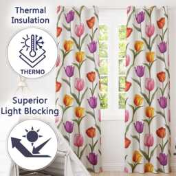 Elegant Tulip Floral Seamless Pattern Neutral Background Spring Flowers Readymade Eyelet Ring Top Thermal 100% Blackout Curtains - thumbnail 3