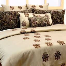 King, Queen & Twin Size Beige Decorative Duvet Cover Set, Cotton Embroidery & Print, Paisley Traditional - Love - thumbnail 4