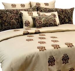 King, Queen & Twin Size Beige Decorative Duvet Cover Set, Cotton Embroidery & Print, Paisley Traditional - Love - thumbnail 2