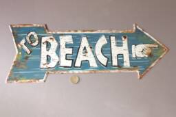 Beach Sign Rustic Arrow Shabby, Door Vintage Style, Wall Hanging, Plaque White Blau, Nostalgic Optic - thumbnail 1