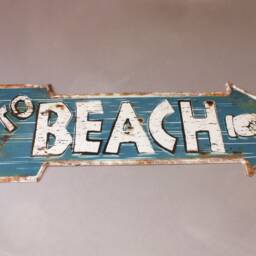 Beach Sign Rustic Arrow Shabby, Door Vintage Style, Wall Hanging, Plaque White Blau, Nostalgic Optic - thumbnail 2