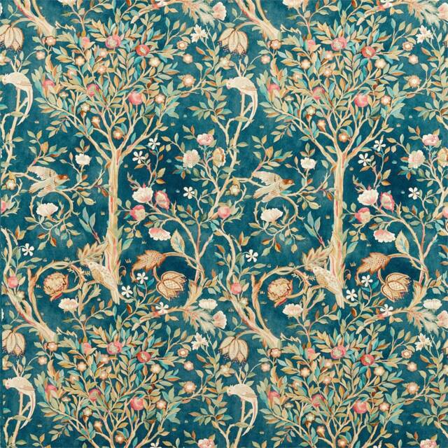 Morris & Co Melsetter Portiere Door Curtain With Velvet Lining Indigo