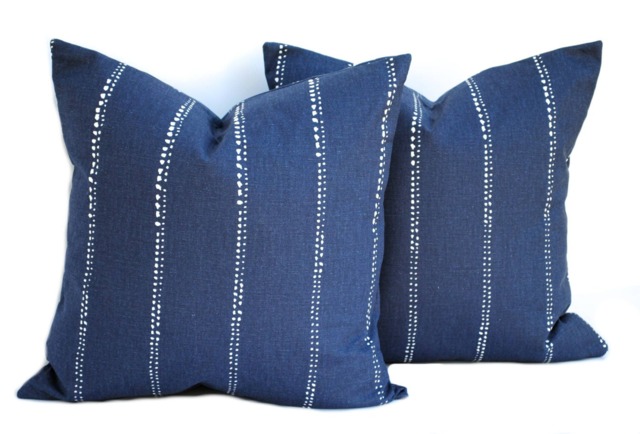Two Navy Pillow Covers, Home Decor, Decorative Pillow, Throw Blue Pillow, Striped Shells Pillow - image 1
