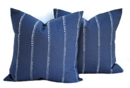 Two Navy Pillow Covers, Home Decor, Decorative Pillow, Throw Blue Pillow, Striped Shells Pillow - thumbnail 1