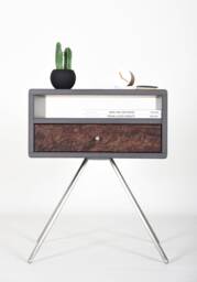 Modern Nightstand Mid Century With Drawer Gray End Solid Old Wood - thumbnail 1