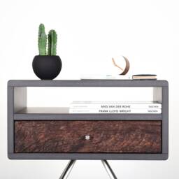 Modern Nightstand Mid Century With Drawer Gray End Solid Old Wood - thumbnail 2
