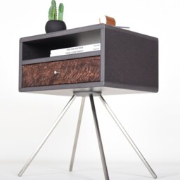 Modern Nightstand Mid Century With Drawer Gray End Solid Old Wood - thumbnail 3