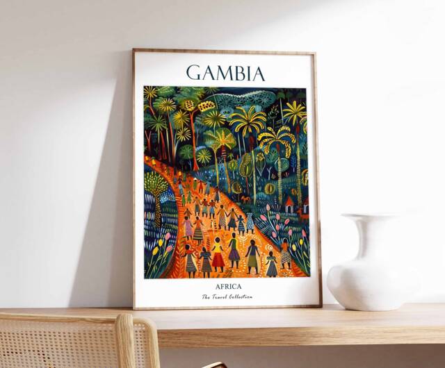 Gambia Poster, West Africa African Print, Wall Decor, Beach Travel Art - image 1