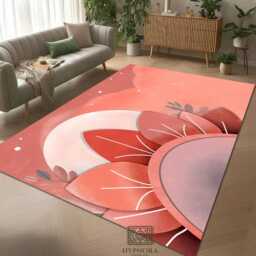 Abstract Coral Floral Rug, Modern Geometric Washable Tile Area Carpet - thumbnail 2
