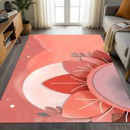 Abstract Coral Floral Rug, Modern Geometric Washable Tile Area Carpet
