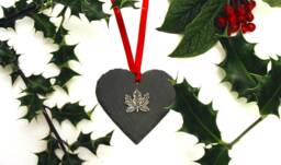Maple Leaf Natural Slate Heart - Christmas Decoration 2025 Canada Gift Canadian Mum Ornament