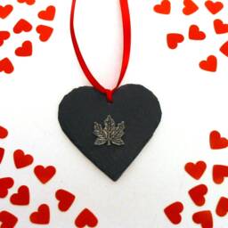 Maple Leaf Natural Slate Heart - Christmas Decoration 2025 Canada Gift Canadian Mum Ornament - thumbnail 2